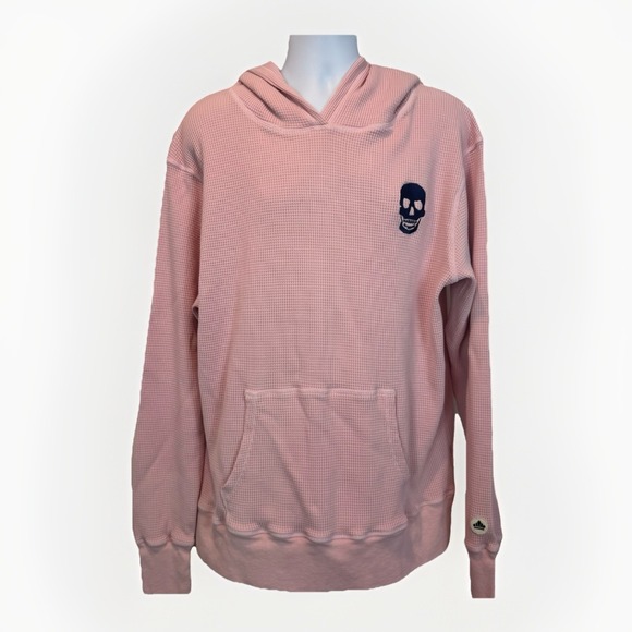 Sport of Kings Waffle Hoodie Men XL USA Thermal Skull Pullover Pink Cotton SOKFY